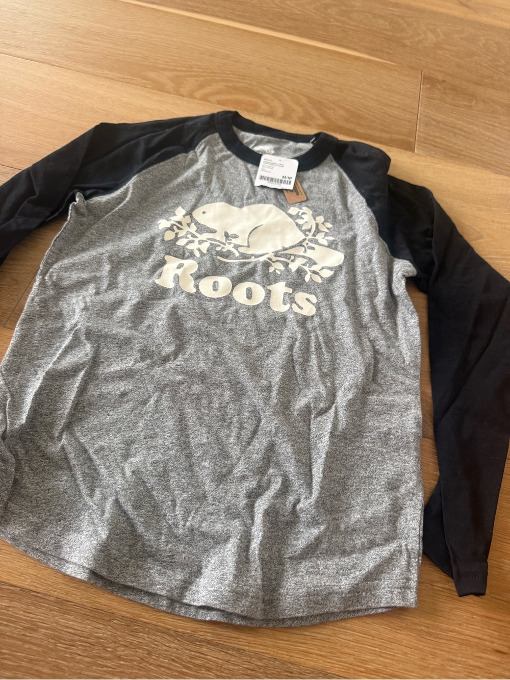 Roots Kids Long-Sleeve Raglan Tee in Gray and Black